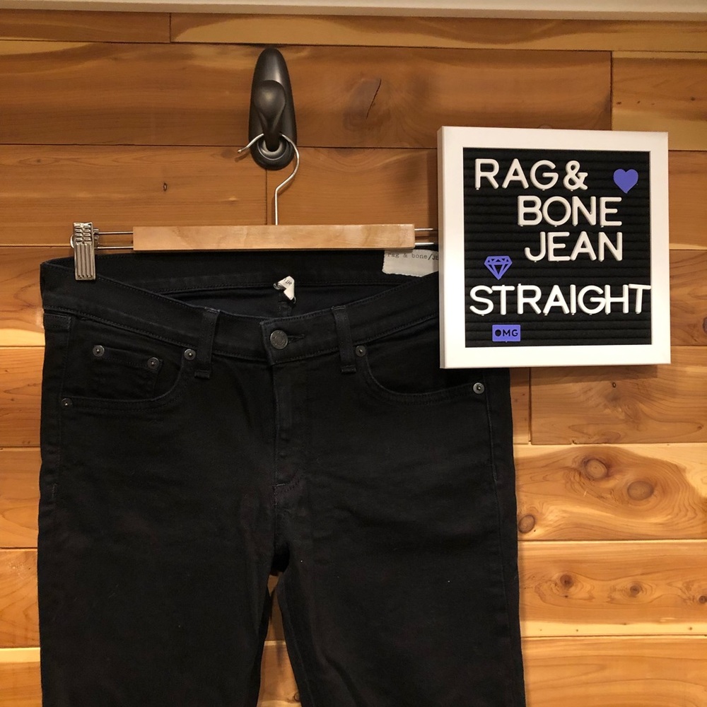 Rag & Bone Straight leg black coal w/ frayed hem